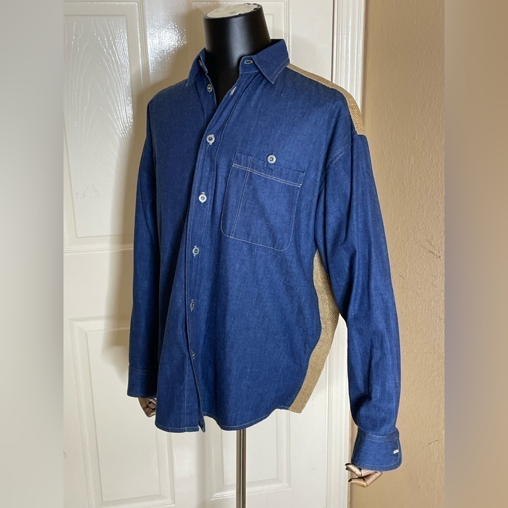 Marcos Ergas Denim/ Burlap Button Down Shirt  Medium​​​​​​​​​​​​​ - Picture 4 of 14